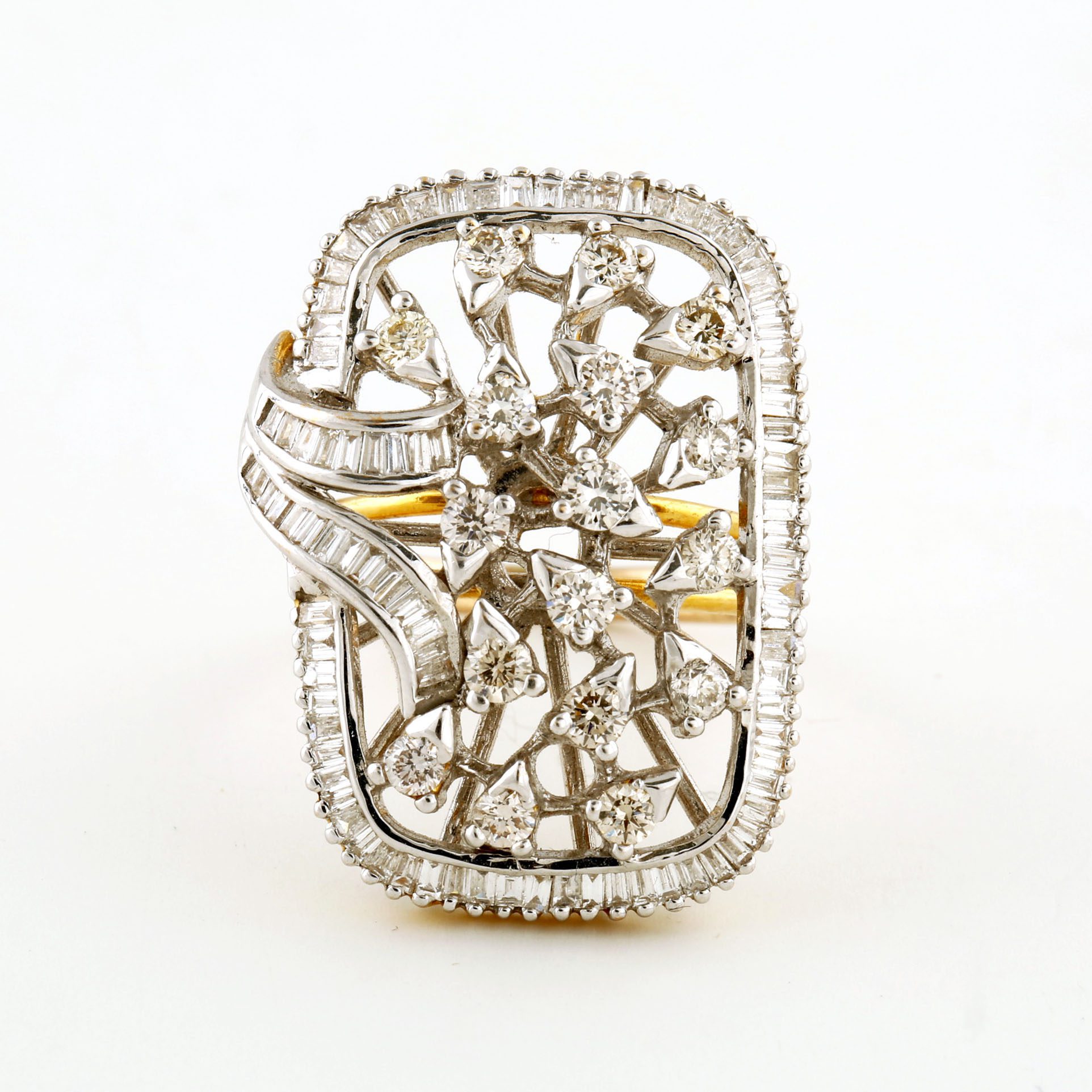 Oscar Massin Souveraine Cocktail Ring Lab Diamond Yellow Gold Band