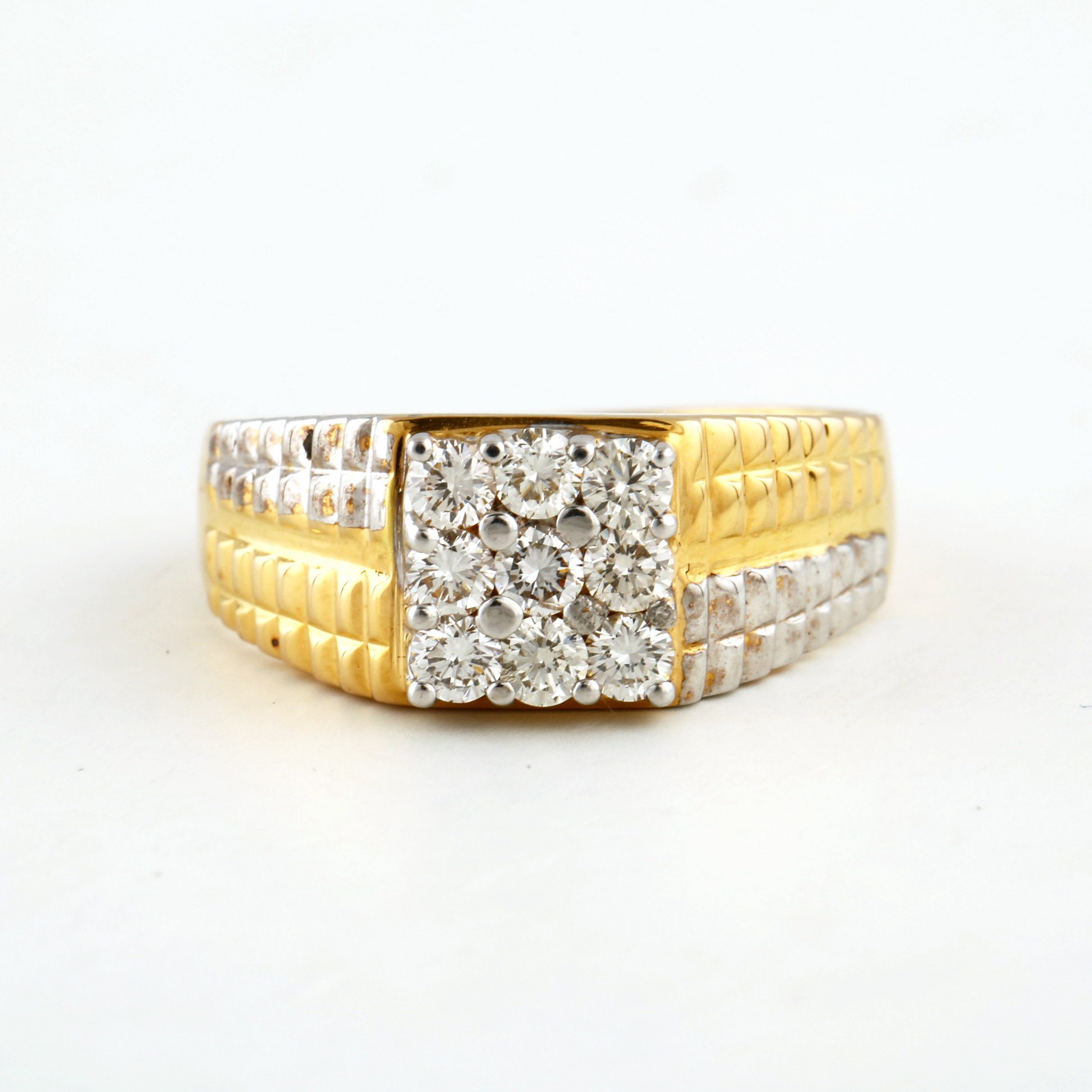 Mens 14k Gold Two Toned Diamond Ring 10.5 - Jewels in Time